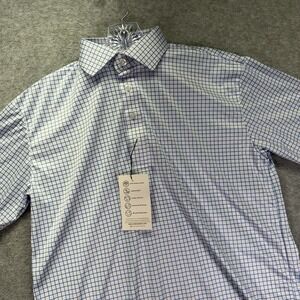 Collars & Co Dress Collar Polo Shirt Mens Small Blue Check Performance Stretch